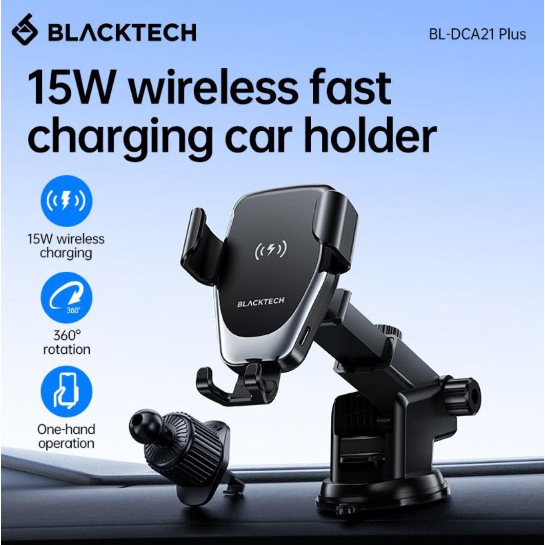 BLACKTECH BL-DCA21 Plus 15W Wireless Charging All in 1 Car Holder Set - Black-Case & Gear - phoneguy.com.au-www.PhoneGuy.com.au