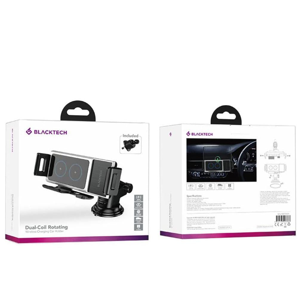 BLACKTECH BL-DCA59 Dual coil automatic rotating wireless charging car holder - Black-Case & Gear - phoneguy.com.au-www.PhoneGuy.com.au