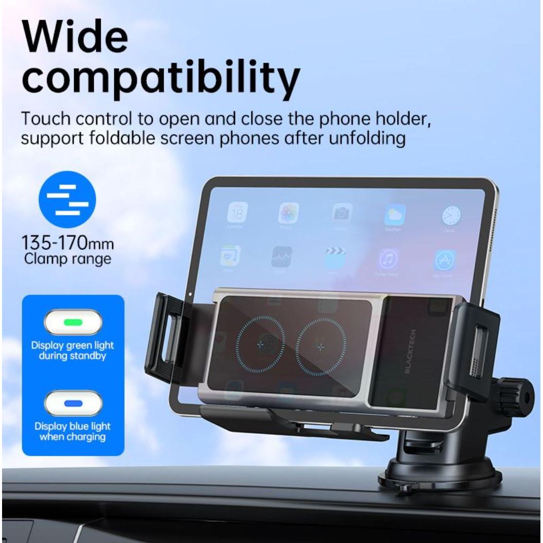 BLACKTECH BL-DCA59 Dual coil automatic rotating wireless charging car holder - Black-Case & Gear - phoneguy.com.au-www.PhoneGuy.com.au