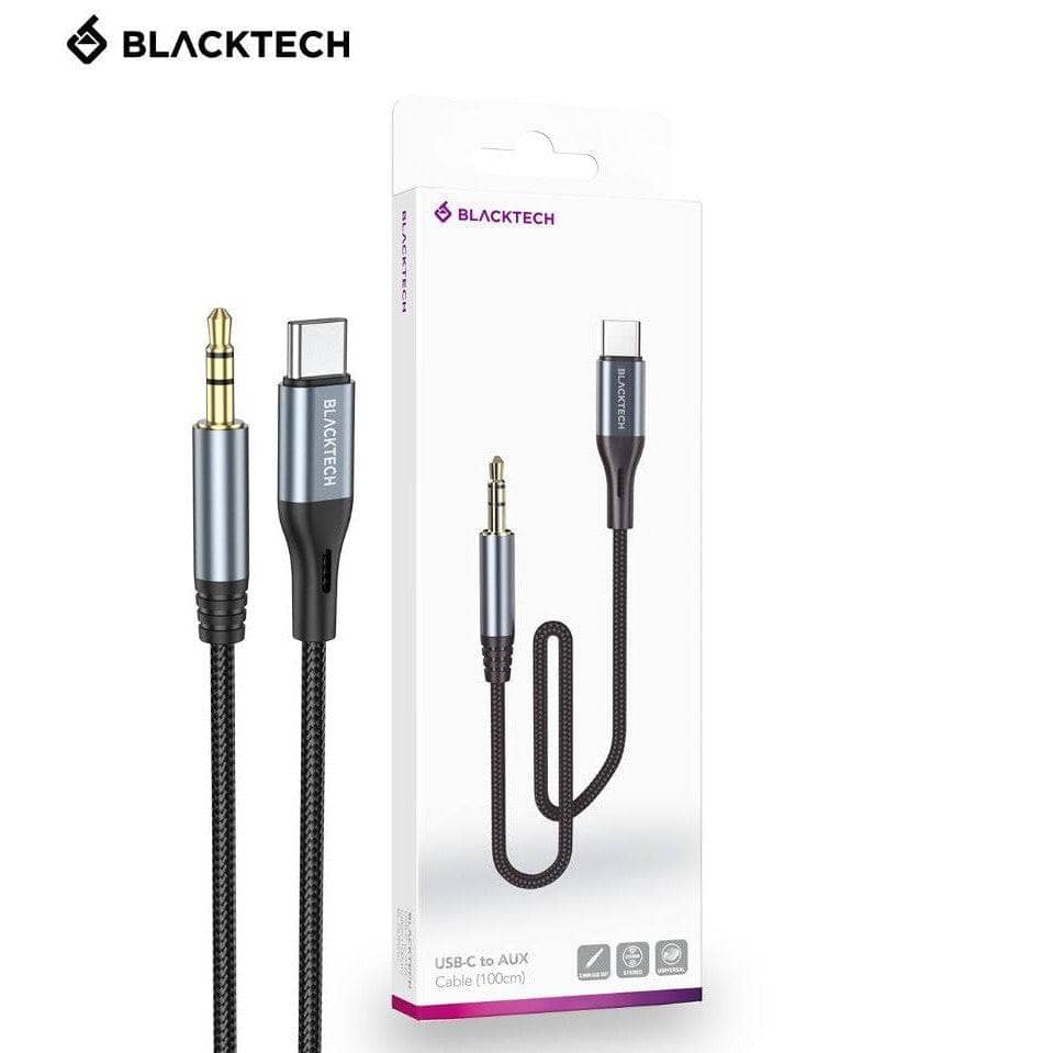 BLACKTECH USB-C to AUX Braided Super Tough Cable 100cm - Black-Case & Gear - phoneguy.com.au-www.PhoneGuy.com.au