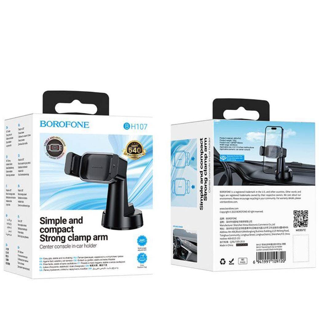 BOROFONE BH107 Ascend pull clip car holder(center console) - black-Case & Gear - phoneguy.com.au-www.PhoneGuy.com.au