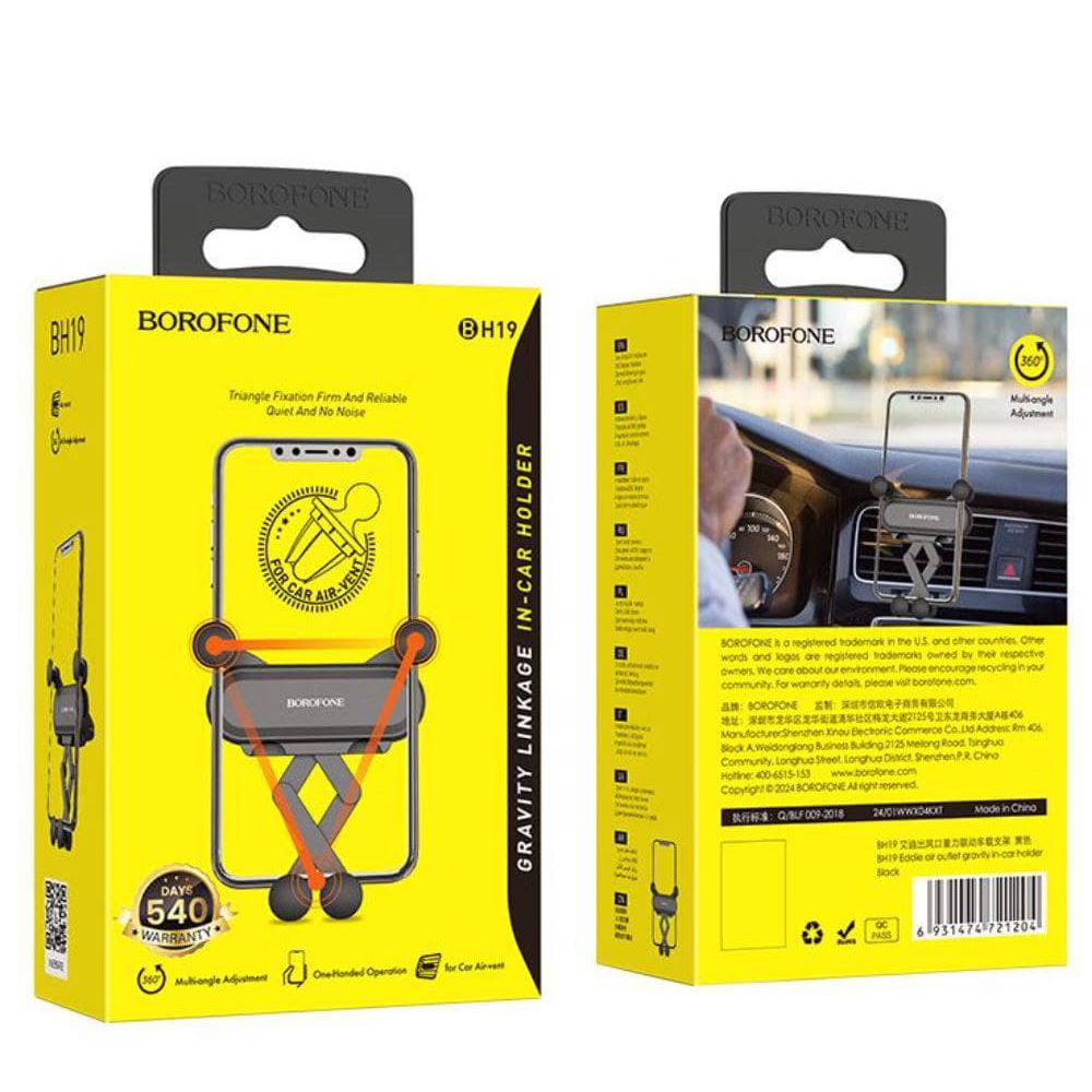 BOROFONE BH19 Eddie air outlet gravity in-car holder - black-Case & Gear - phoneguy.com.au-www.PhoneGuy.com.au
