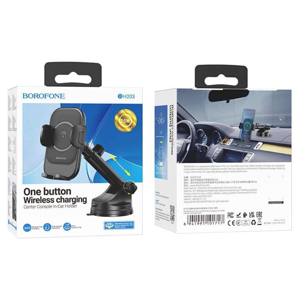 BOROFONE BH203 Blue Charm wireless fast charging car holder (center console) - black-Case & Gear - phoneguy.com.au-www.PhoneGuy.com.au
