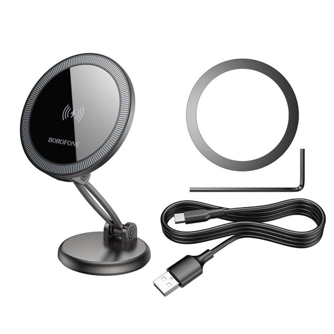BOROFONE BH218 Star metal Mag wireless fast charging car holder center console (MagSafe Compatible) - metal gray-Case & Gear - phoneguy.com.au-www.PhoneGuy.com.au