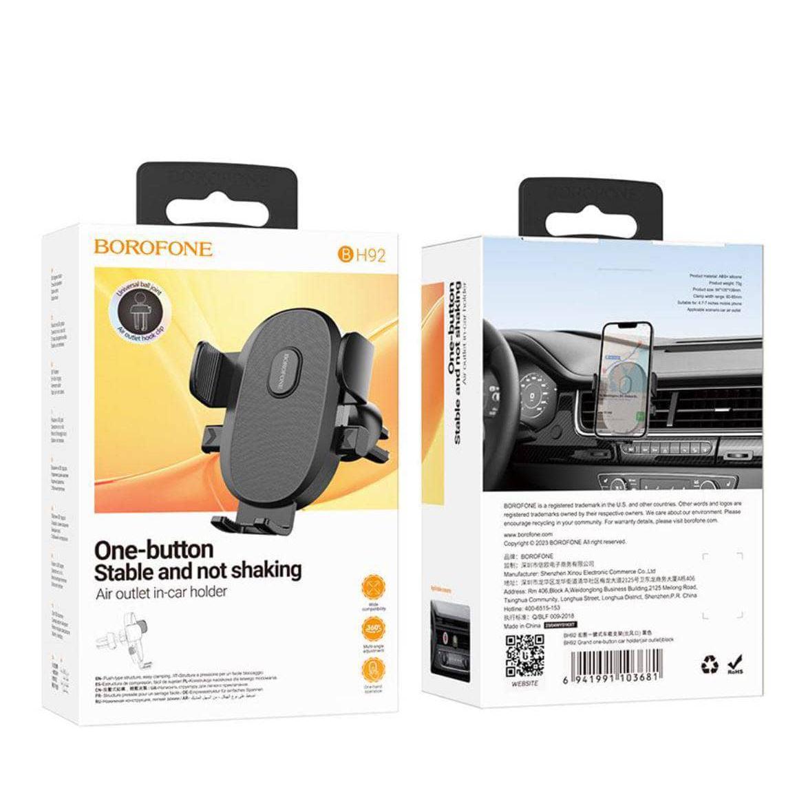 BOROFONE BH92 Grand one-button car holder for airvent - black-Case & Gear - phoneguy.com.au-www.PhoneGuy.com.au