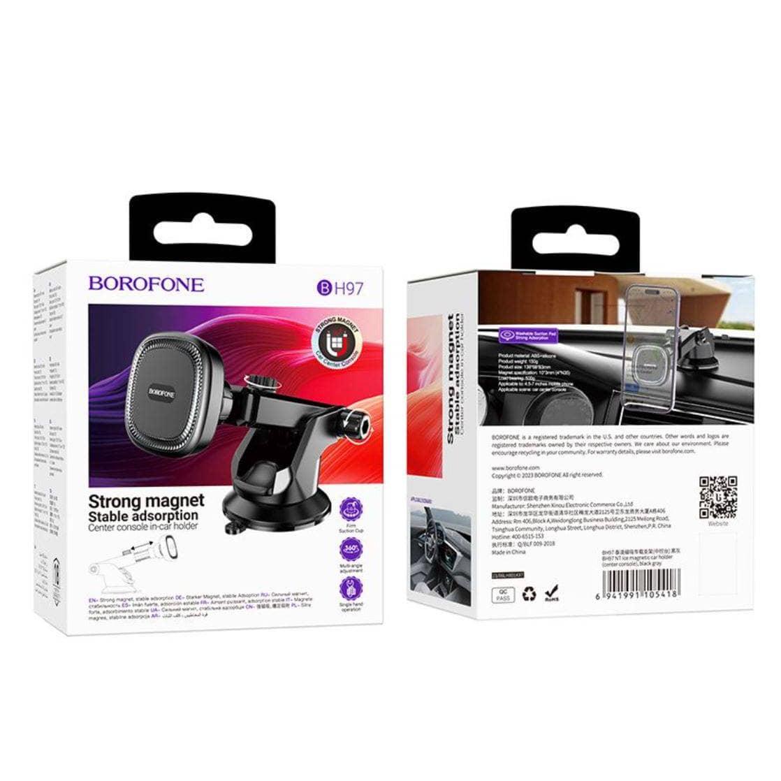 BOROFONE BH97 magnetic car holder (center console) - black gray-Case & Gear - phoneguy.com.au-www.PhoneGuy.com.au