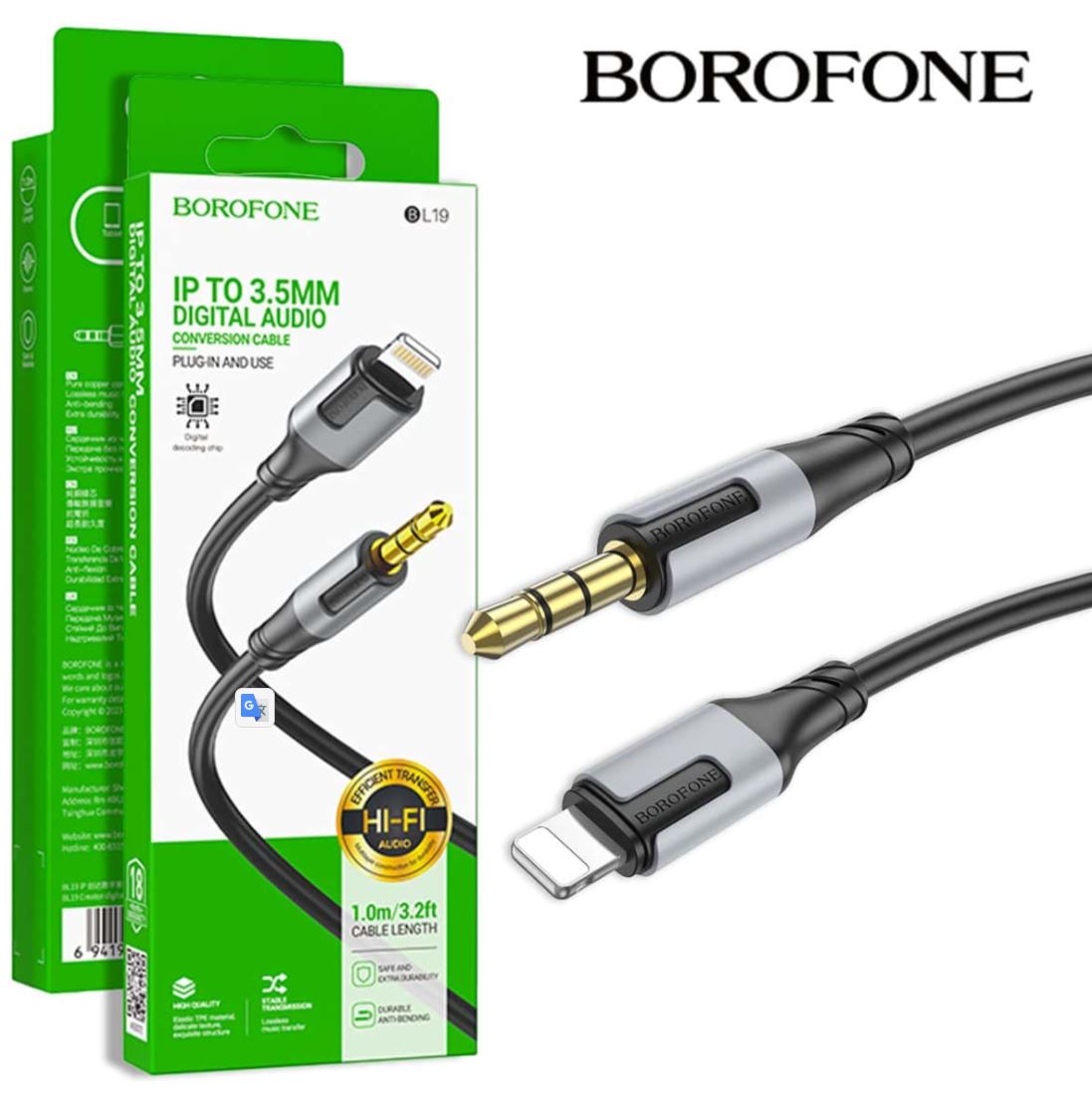BOROFONE BL19 1M Lightning to 3.5mm Audio Cable For iPhone (Black)-Case & Gear - phoneguy.com.au-www.PhoneGuy.com.au