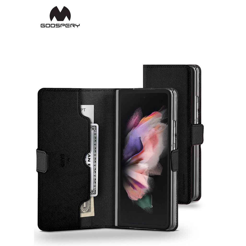 Goospery Mercury Premium Diary Case for Samsung Galaxy Z Fold 7 - Black-Case & Gear - phoneguy.com.au-www.PhoneGuy.com.au