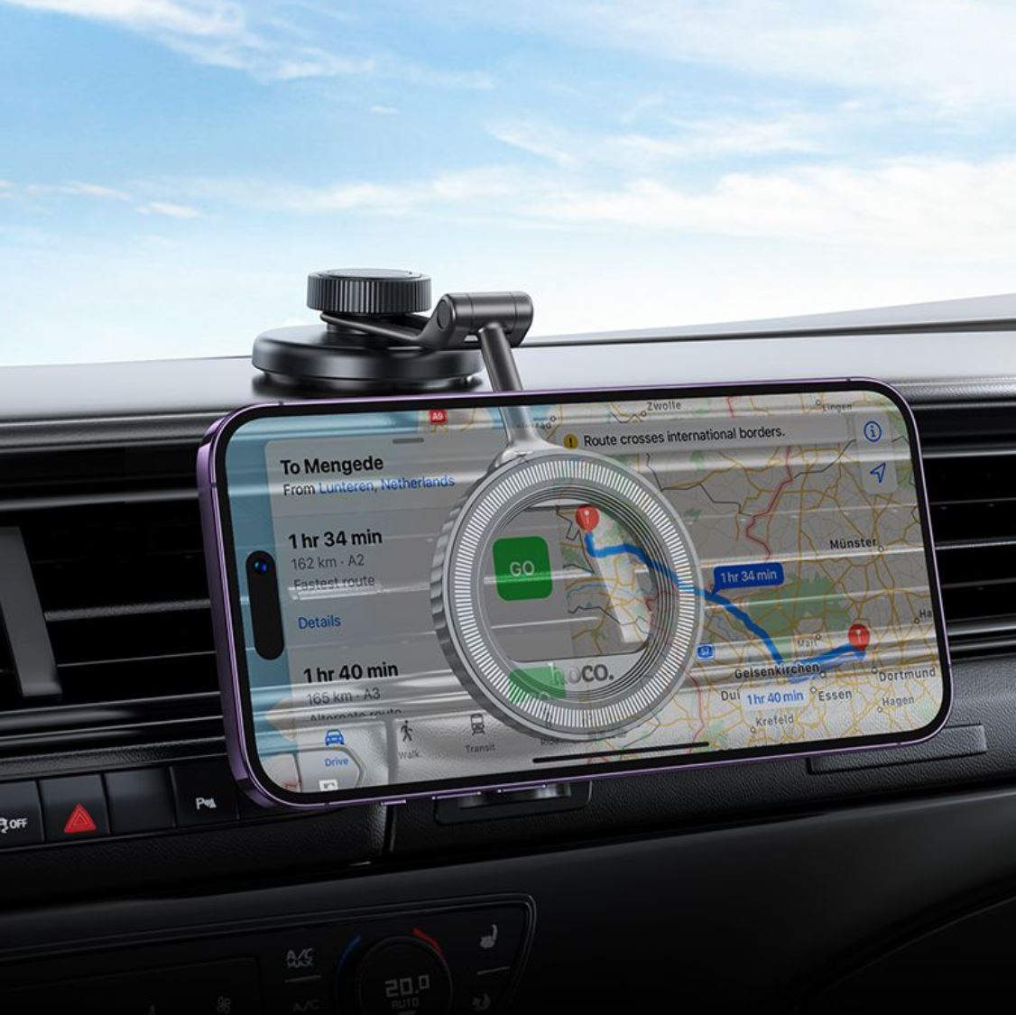 HOCO H77 folding magnetic ring car holder center console - black (MagSafe Compatible)-Case & Gear - phoneguy.com.au-www.PhoneGuy.com.au