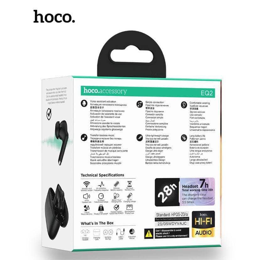 Hoco EQ2 7 Hours Thought Physical Noise Cancellation True Wireless Earphones-Headphones > Wireless Headset-hoco-www.PhoneGuy.com.au