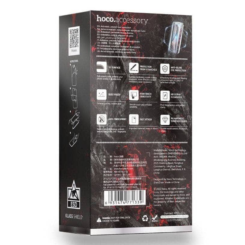 Hoco G10 9D Anti-Static Full Cover Tempered Glass - Black/ Clear-Case & Gear - phoneguy.com.au-www.PhoneGuy.com.au
