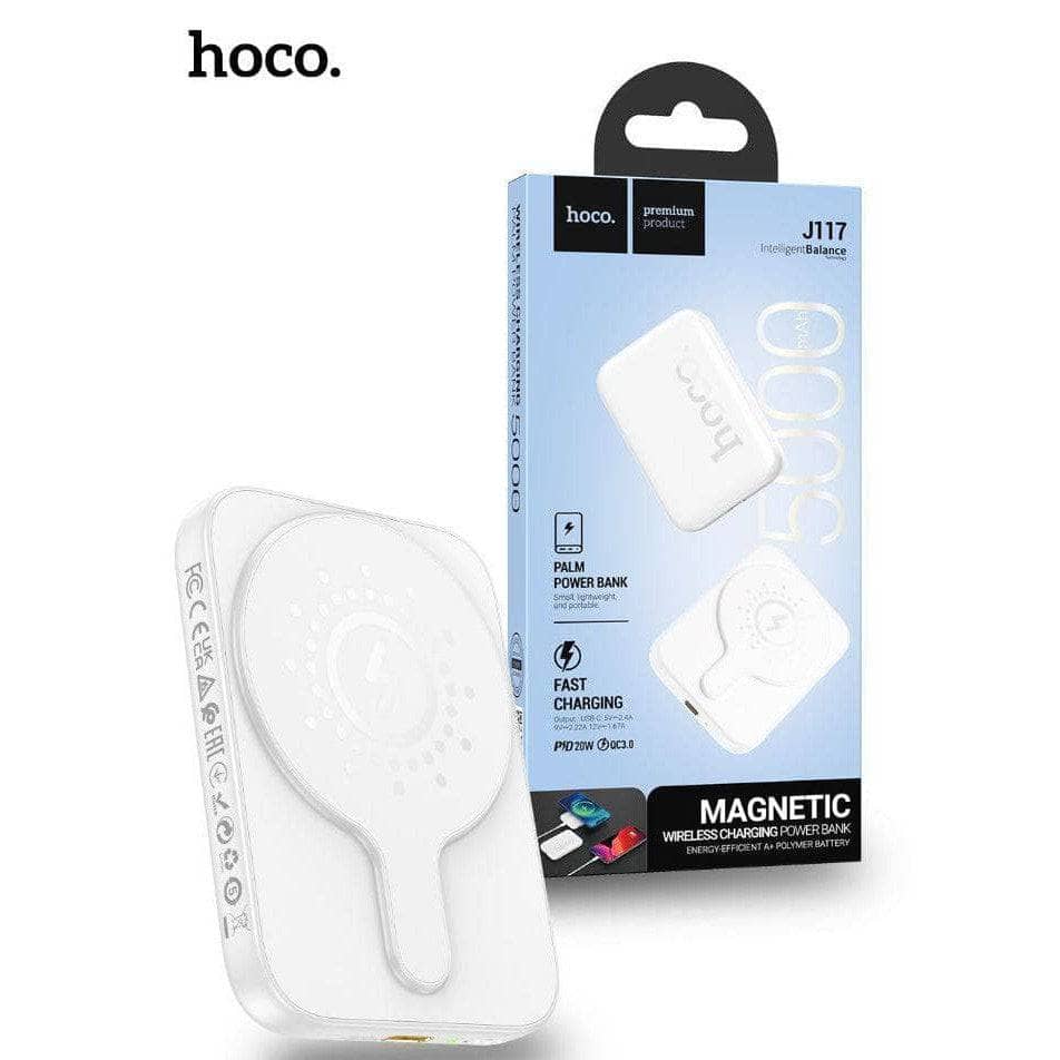 Hoco J117 20W 5000mAh Magnetic Wireless Charging Power bank - White-Case & Gear - phoneguy.com.au-www.PhoneGuy.com.au