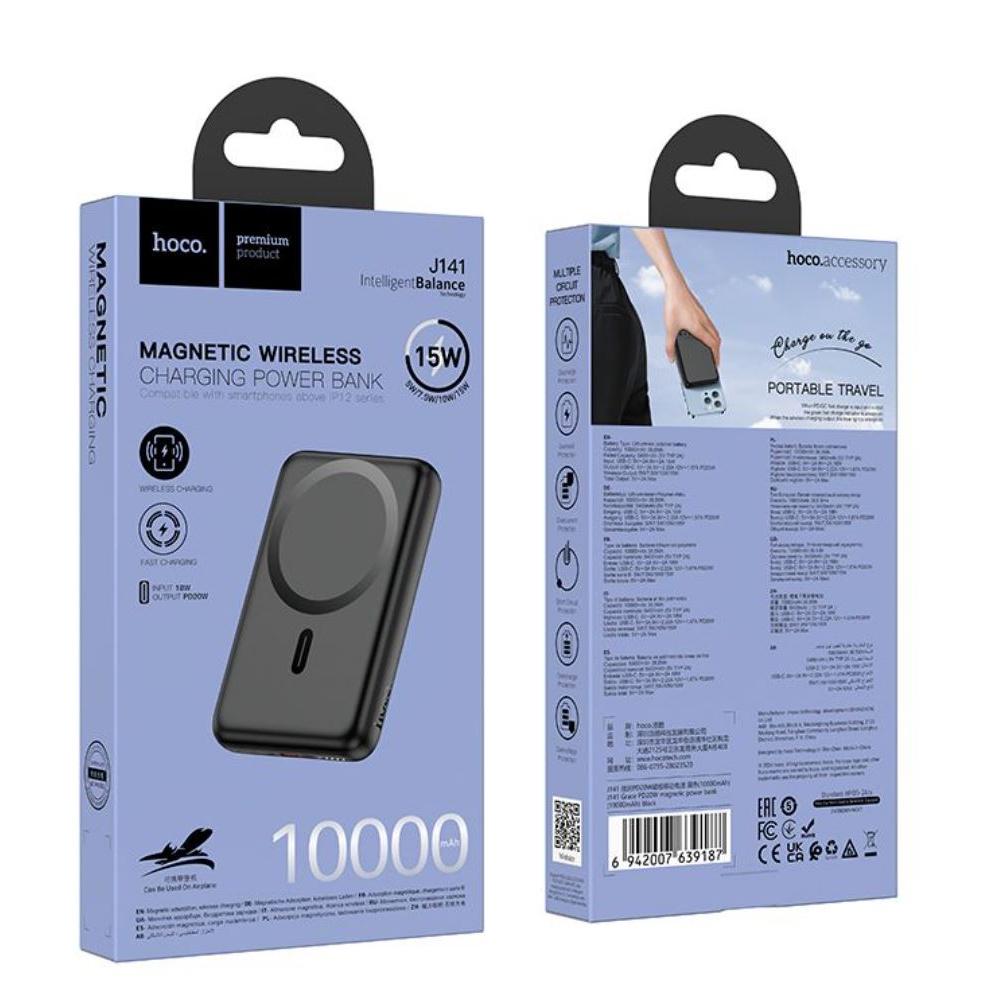 Hoco J141 Grace PD20W Mag power bank 10000mAh (MagSafe Compatible) - black-Case & Gear - phoneguy.com.au-www.PhoneGuy.com.au