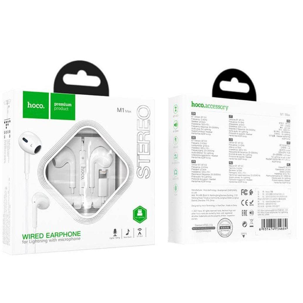 Hoco M1 Max Wired earphones for iPhone lightning connector with mic - white-Case & Gear - phoneguy.com.au-www.PhoneGuy.com.au