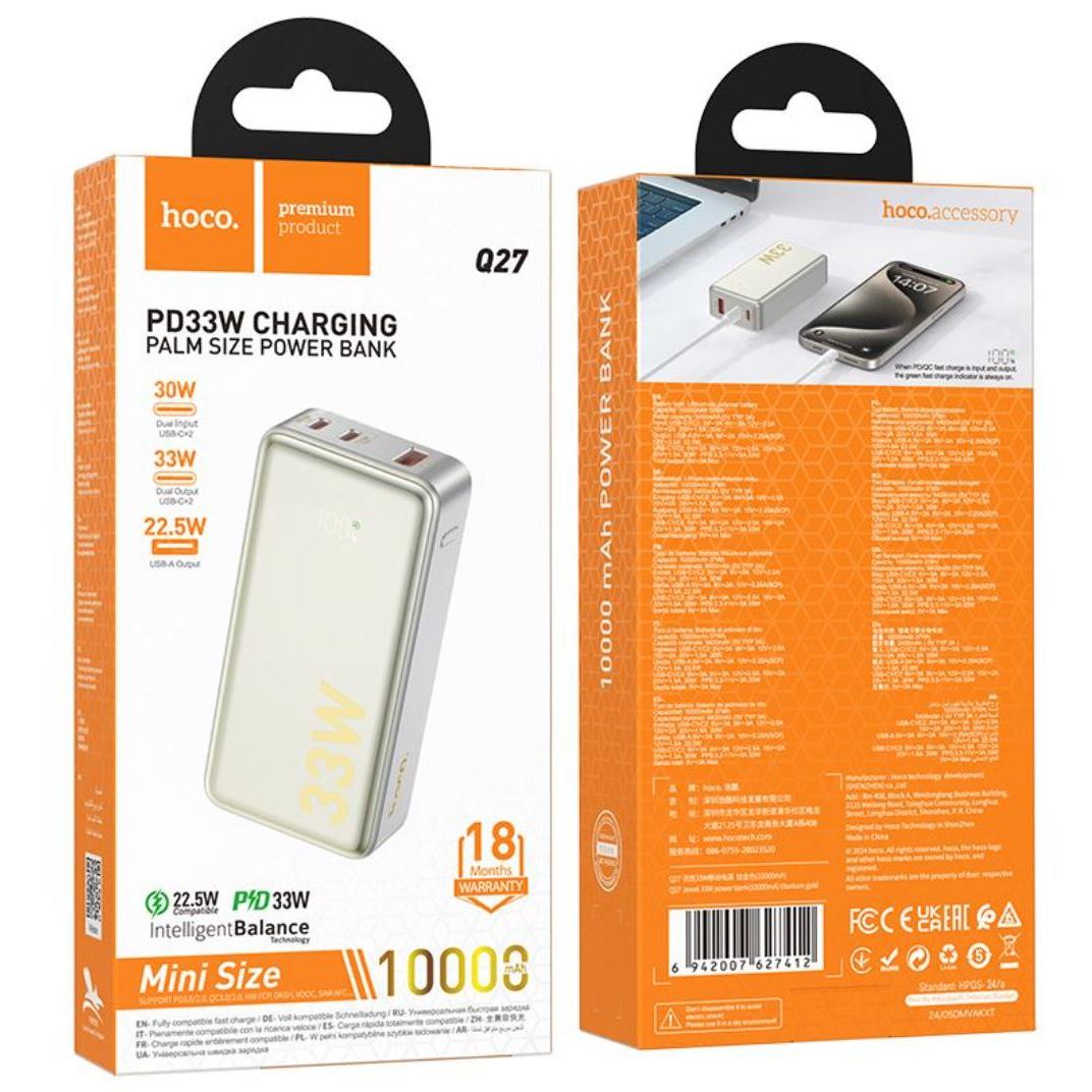 Hoco Q27 Jewel 33W power bank(10000mAh) - titanium gold-Case & Gear - phoneguy.com.au-www.PhoneGuy.com.au
