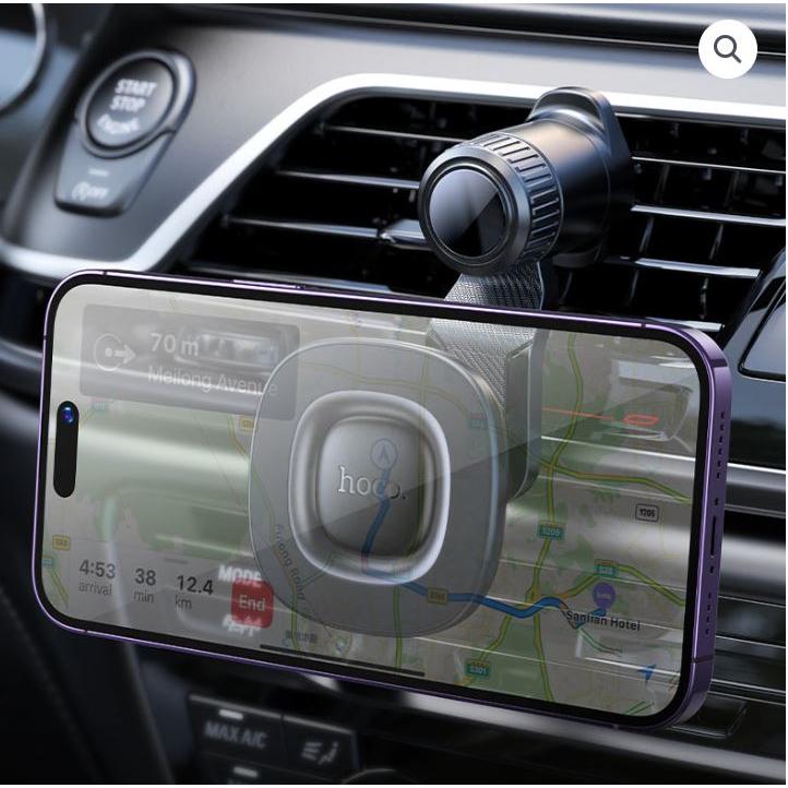 Hoco. H74 Crown ring magnetic car holder air outlet (MagSafe Compatible) - black metal gray-Case & Gear - phoneguy.com.au-www.PhoneGuy.com.au