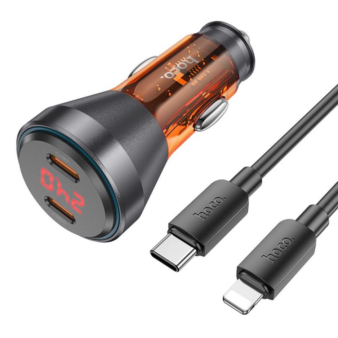 Hoco. NZ12C Graceful PD60W 2C car charger with digital display set C to iP - transparent orange-Case & Gear - phoneguy.com.au-www.PhoneGuy.com.au