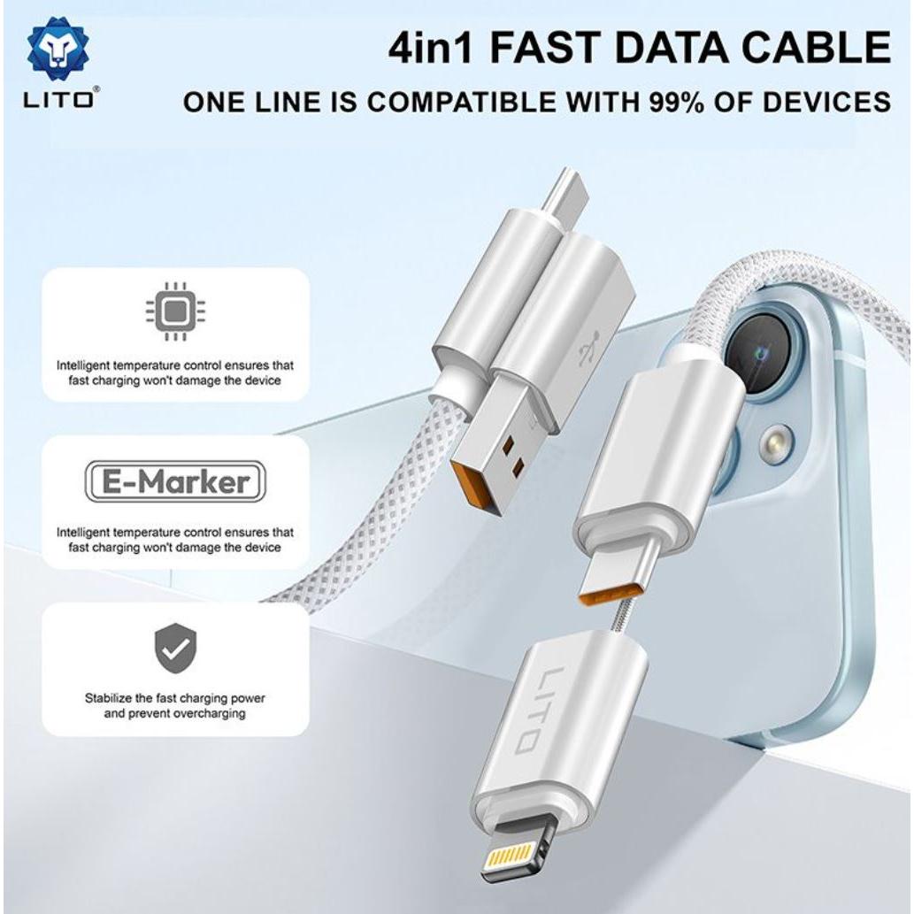 Lito LD21 100w 4-in-1 Magnetic Charging Cable - White-Case & Gear - phoneguy.com.au-www.PhoneGuy.com.au