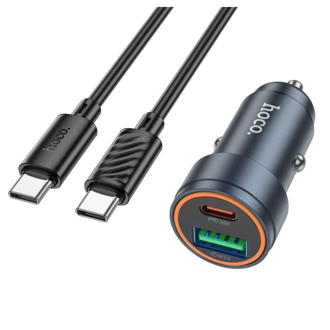 hoco Z57A Glorious PD30W+QC3.0 car charger set (Type C to C) - metal gray