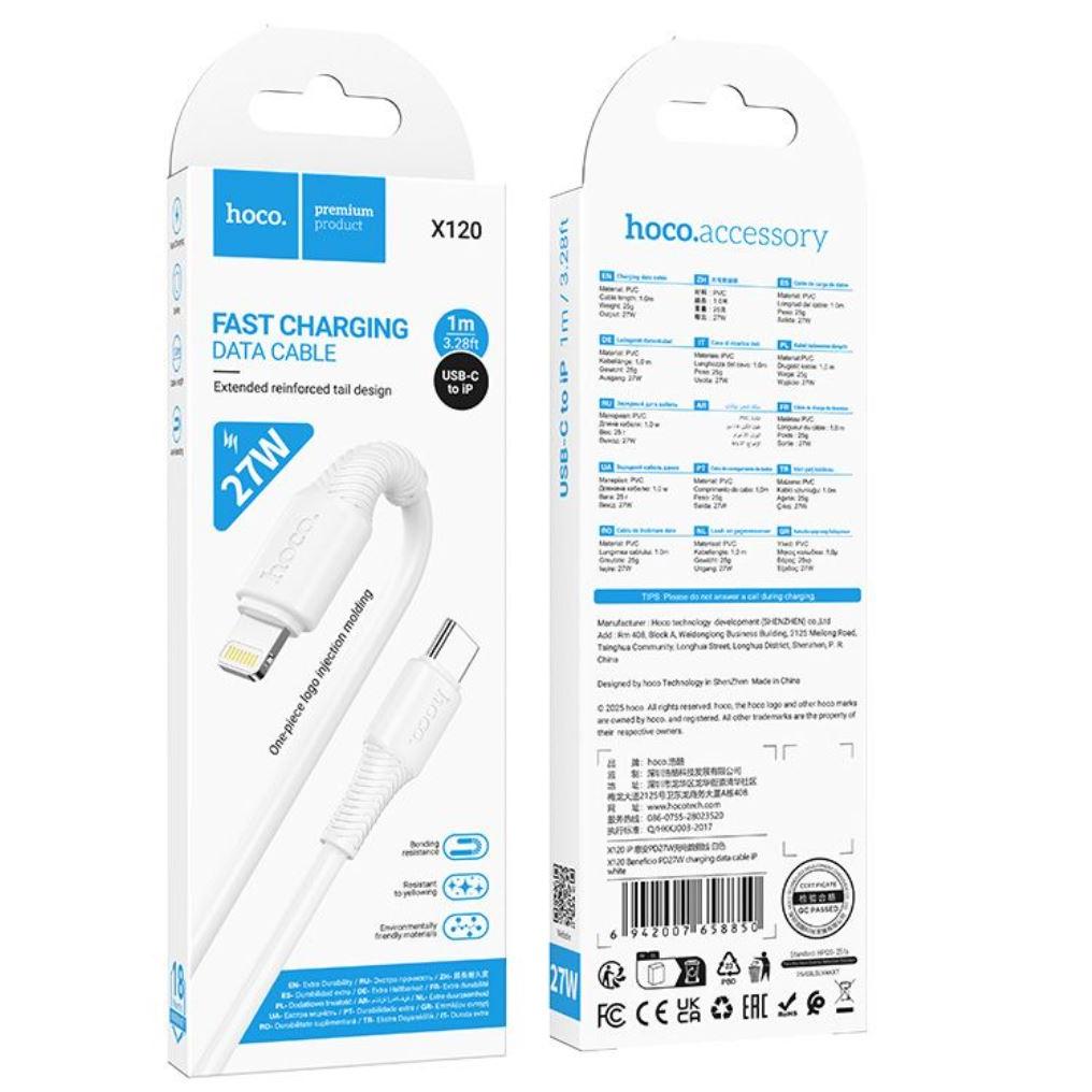 hoco. X120 USB-C to Lightning Bend-Resistant PD27W charging data cable - White-Case & Gear - phoneguy.com.au-www.PhoneGuy.com.au
