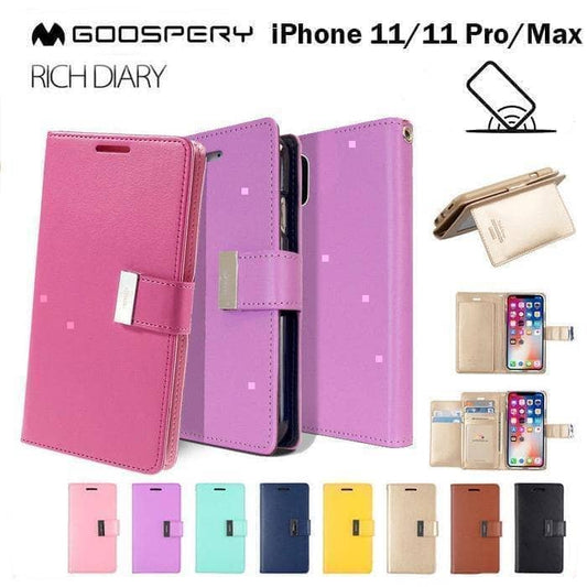 iPhone 11 Pro Goospery Rich Diary Extra Flip Wallet Case Cards Pockets Anti Shock-Phone Case-Goospery-www.PhoneGuy.com.au