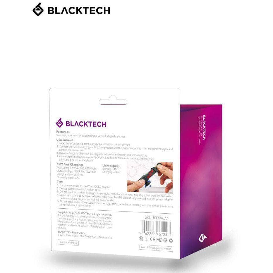 BLACKTECH 15W Magnetic 2 in 1 Wireless Charger Car Holder - Black-Car - Cradles & Holders|Charging - Wireless Chargers-blacktech-www.PhoneGuy.com.au