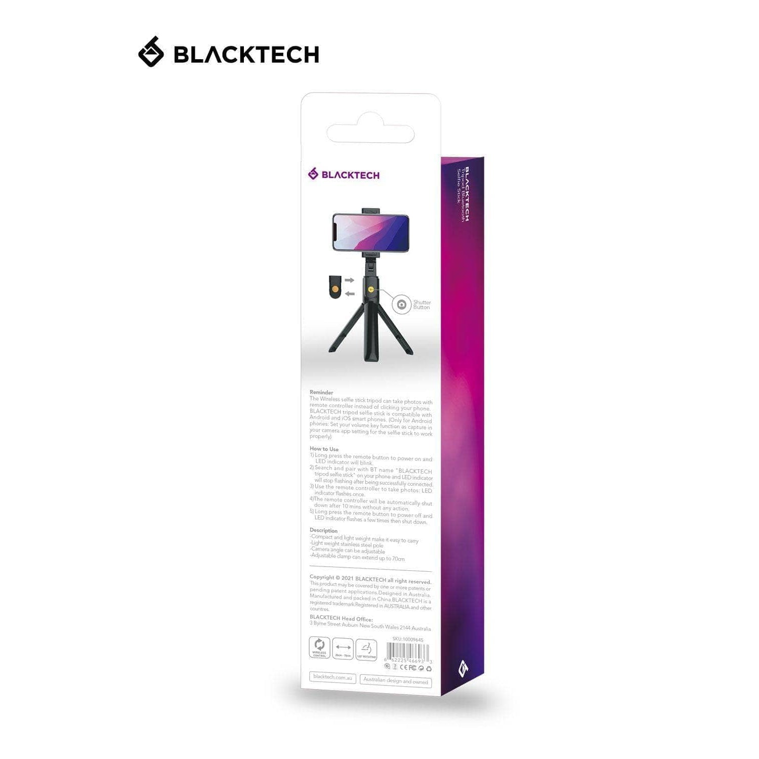BLACKTECH Tripod Bluetooth Selfie Stick - Black-Gadgets-BLACKTECH-www.PhoneGuy.com.au