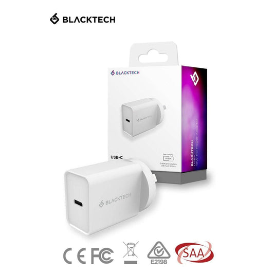 BLACKTECH USB-C 20W PD Power Adapter Fast Charger - White-Wall Charger-BLACKTECH-www.PhoneGuy.com.au