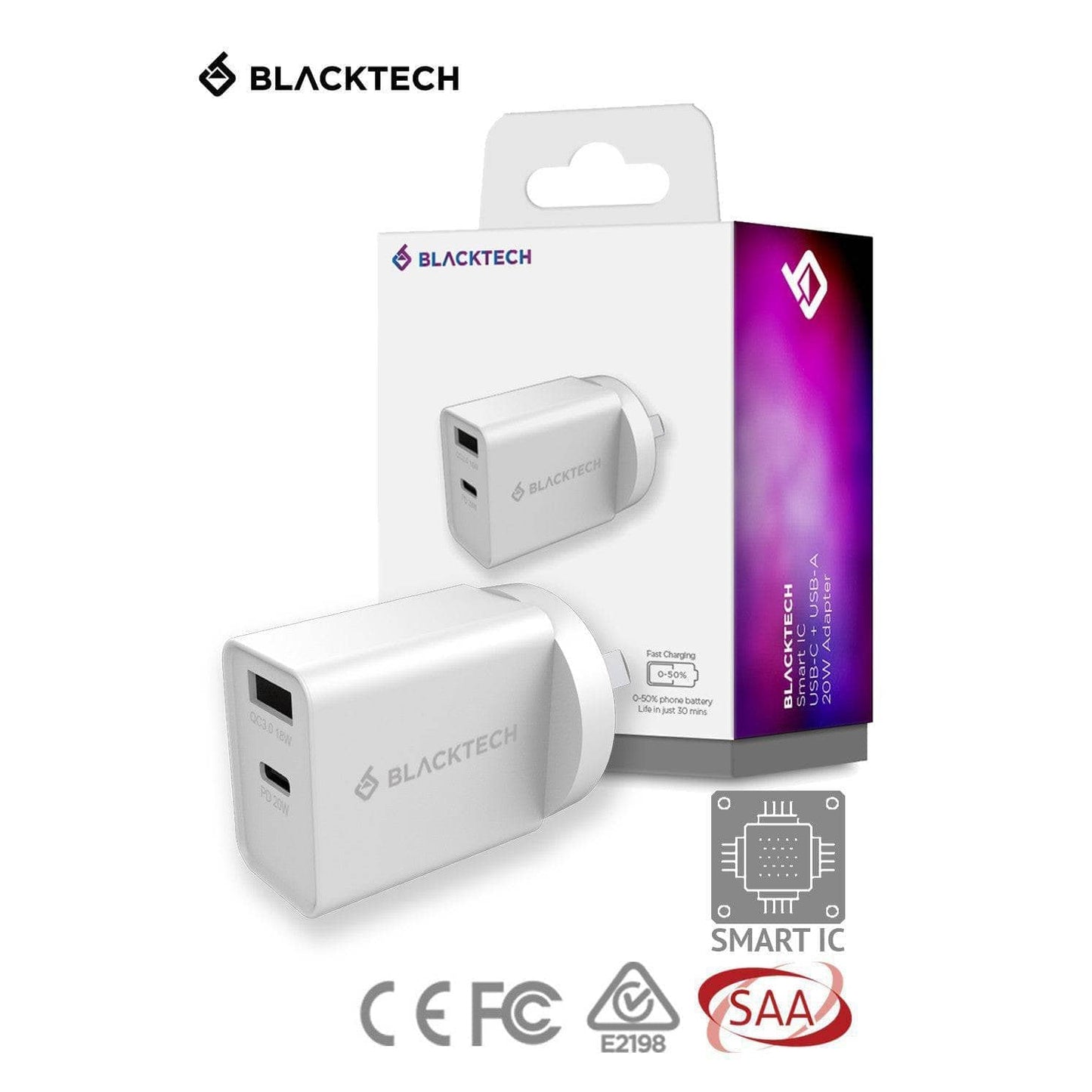 BLACKTECH USB-C USB-A 38W PD QC Charger With Smart IC - SAA Approved-Wall Charger-Case & Gear - phoneguy.com.au-www.PhoneGuy.com.au