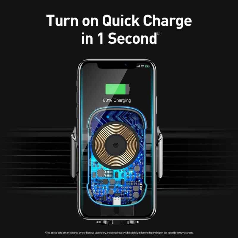 Baseus (15W) Fast Wireless Charger Automatic Clamp / Air Vent & Suction Car Mount-Holders-Baseus-www.PhoneGuy.com.au