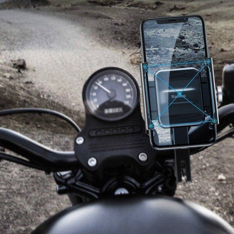 Baseus Motorcycle Bicycle Mount Aviation Alloy Mechanical Lock Secure Holder Black-Holders-Baseus-www.PhoneGuy.com.au