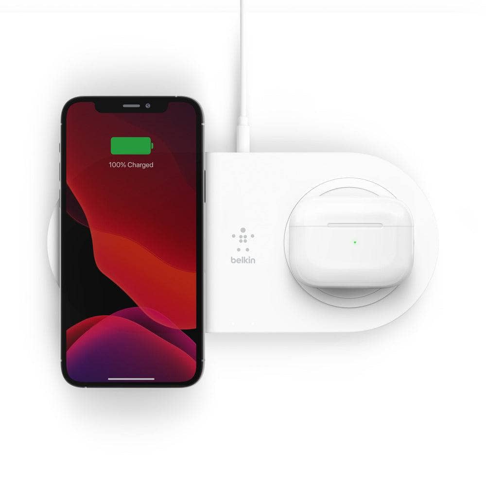 Belkin BOOST CHARGE Dual 15W Wireless Charging Pad - Universally compatible - White-Charging - Wireless Chargers-BELKIN-www.PhoneGuy.com.au