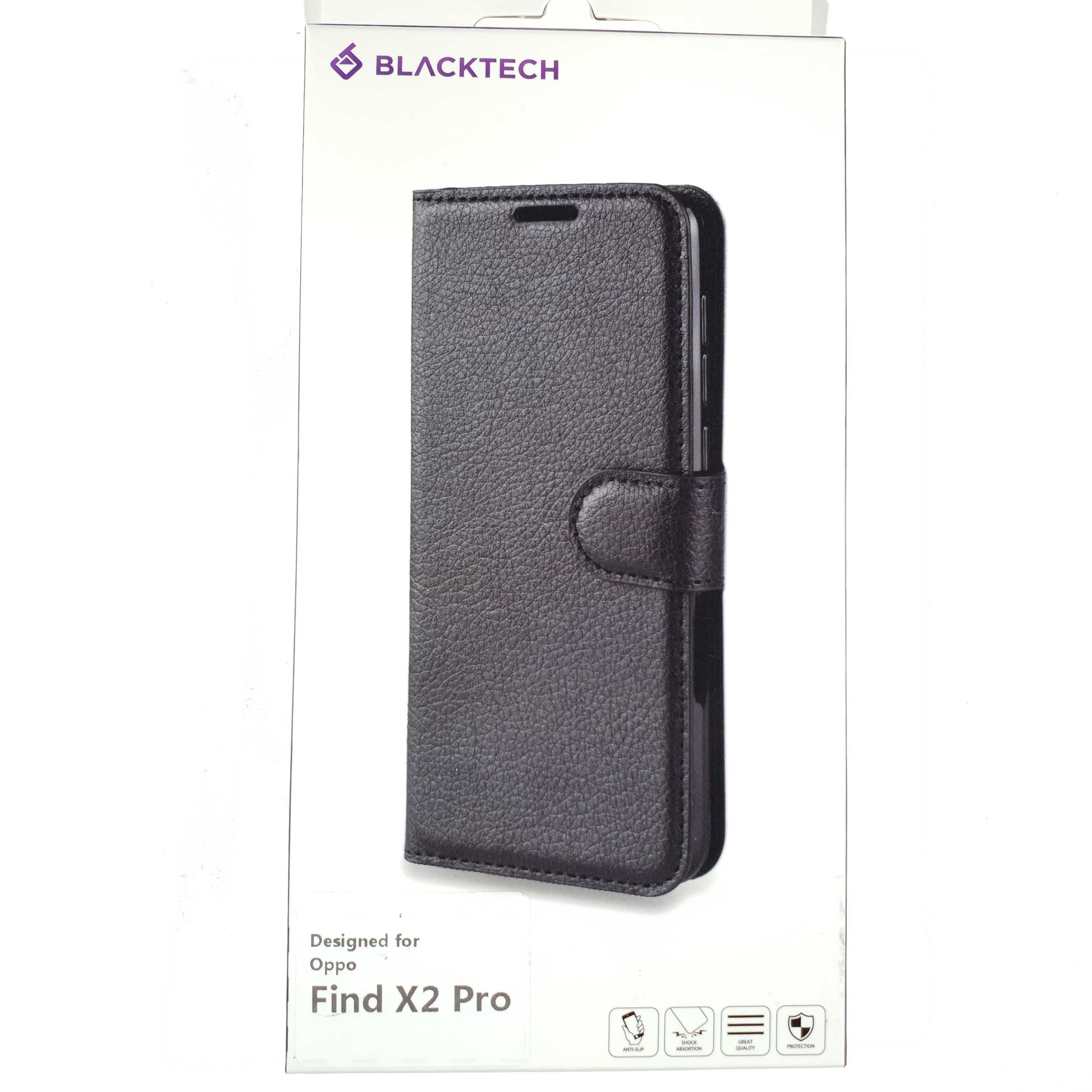 Blacktech Black Wallet Case Folio for OPPO Find X2 Pro NEO Lite with Pockets Cards-Phone Case-Blacktech-www.PhoneGuy.com.au