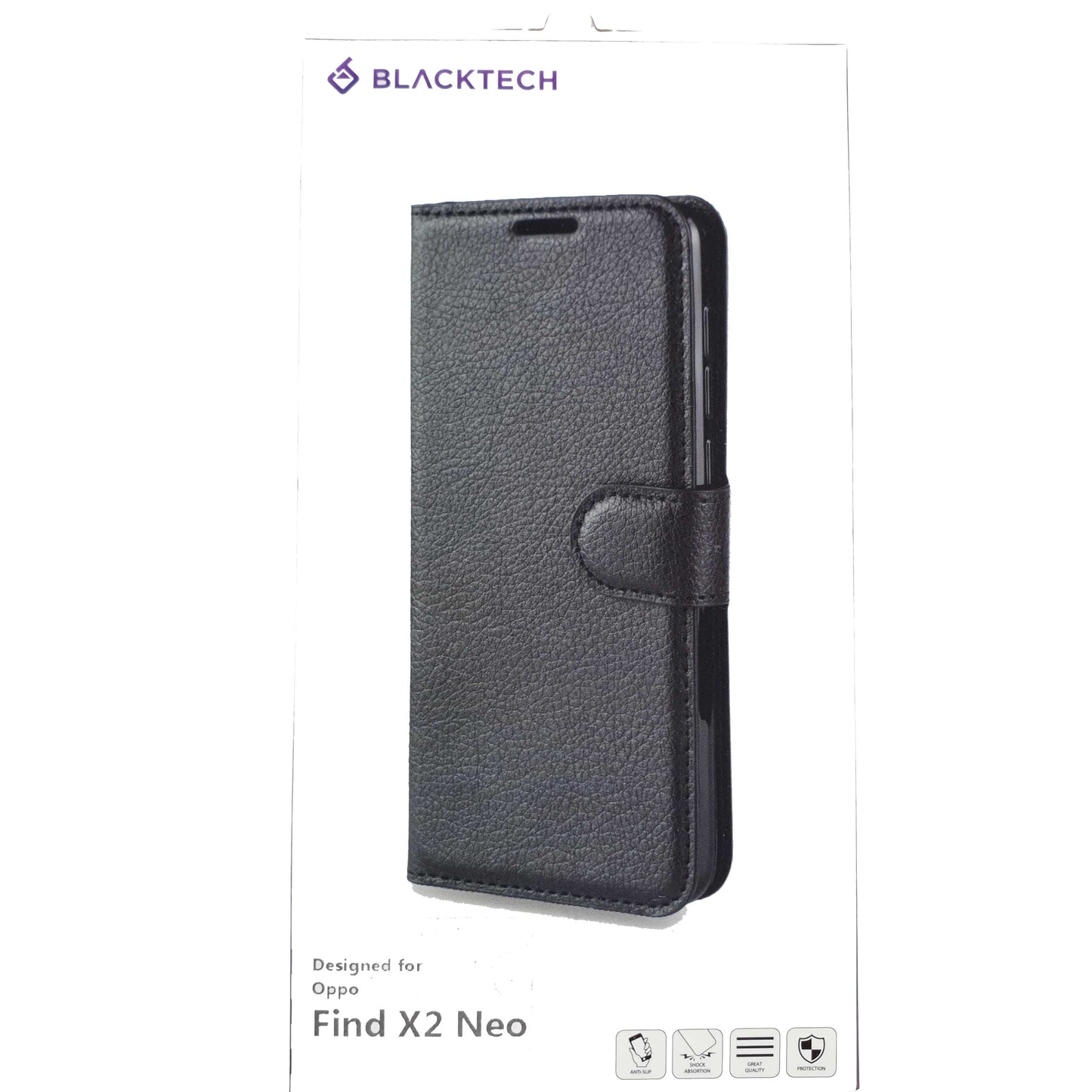 Blacktech Black Wallet Case Folio for OPPO Find X2 Pro NEO Lite with Pockets Cards-Phone Case-Blacktech-www.PhoneGuy.com.au