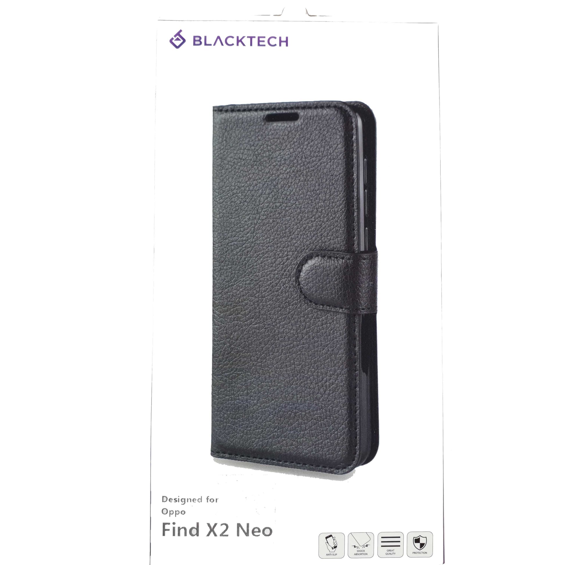 Blacktech Black Wallet Case Folio for OPPO Find X2 Pro NEO Lite with Pockets Cards-Phone Case-Blacktech-www.PhoneGuy.com.au