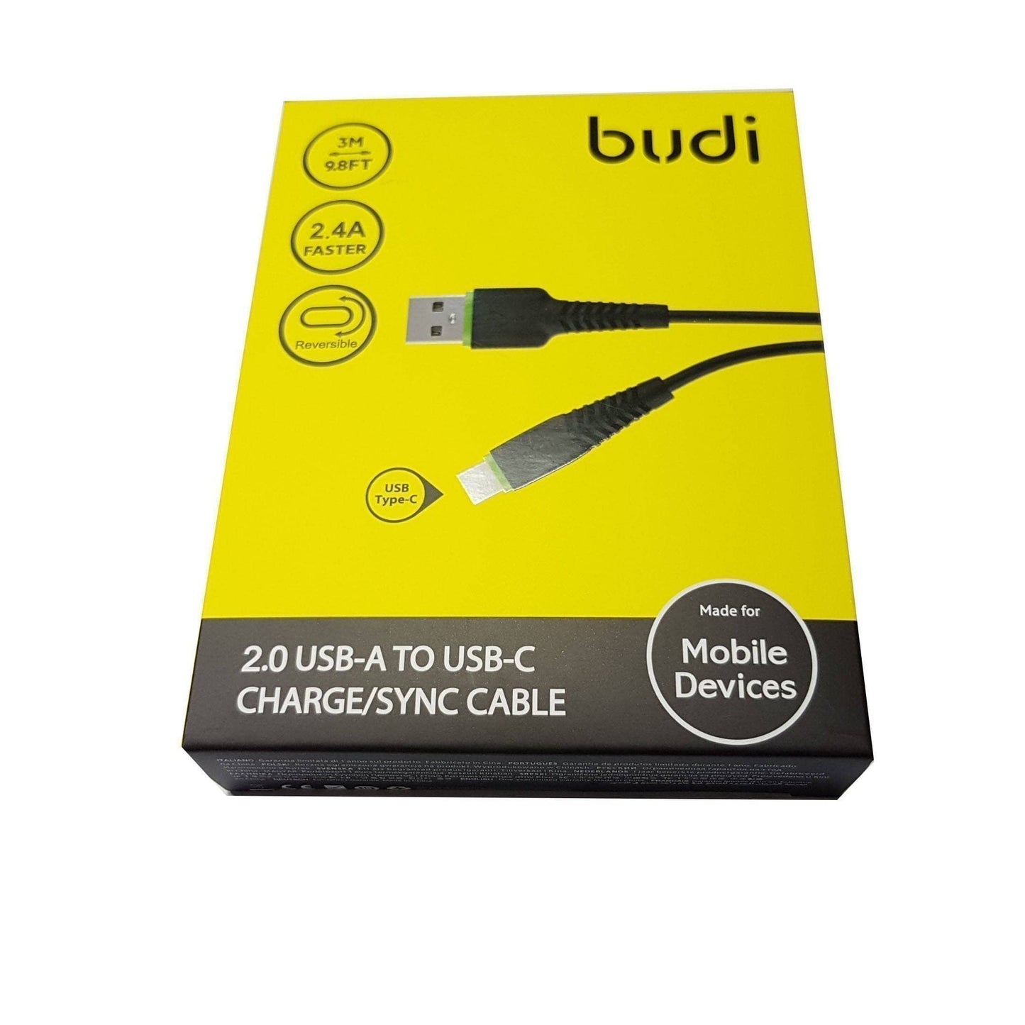 Budi 3 Meter Type C USB C Cable Charging Long 2.4A Rated Rubber Fast Black-Cable-Budi-www.PhoneGuy.com.au