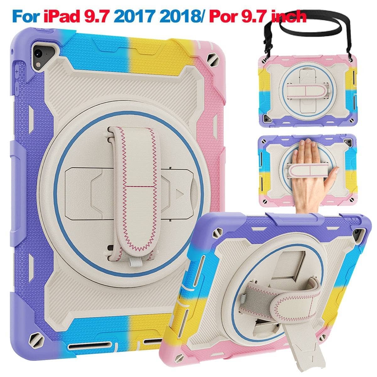 Case For iPad 9.7 2017 2018 Heavy Duty Shockproof Kids Cover For iPad Pro 9.7 inch 5th Generation Tablet Case Shoulder Strap-iPad Case-MASCOTS-www.PhoneGuy.com.au