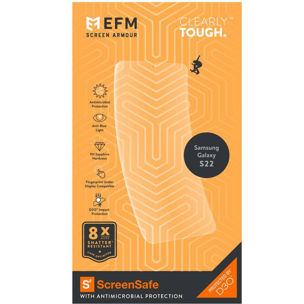 EFM ScreenSafe Film Screen Armour with D3O - For Samsung Galaxy S22 (6.1) - Clear/Black Frame-Screen Guards - Mobile Devices-EFM-www.PhoneGuy.com.au