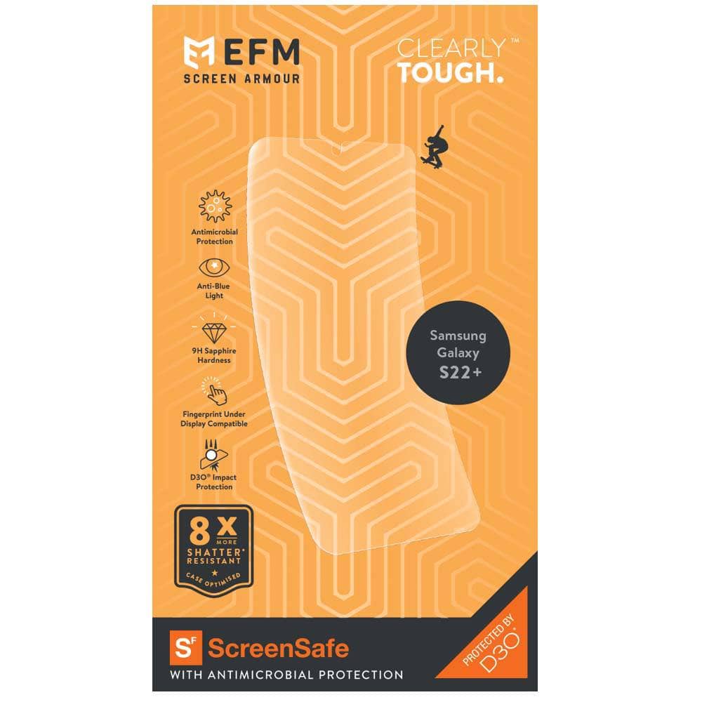 EFM ScreenSafe Film Screen Armour with D3O - For Samsung Galaxy S22+ (6.6) - Clear/Black Frame-Screen Guards - Mobile Devices-EFM-www.PhoneGuy.com.au
