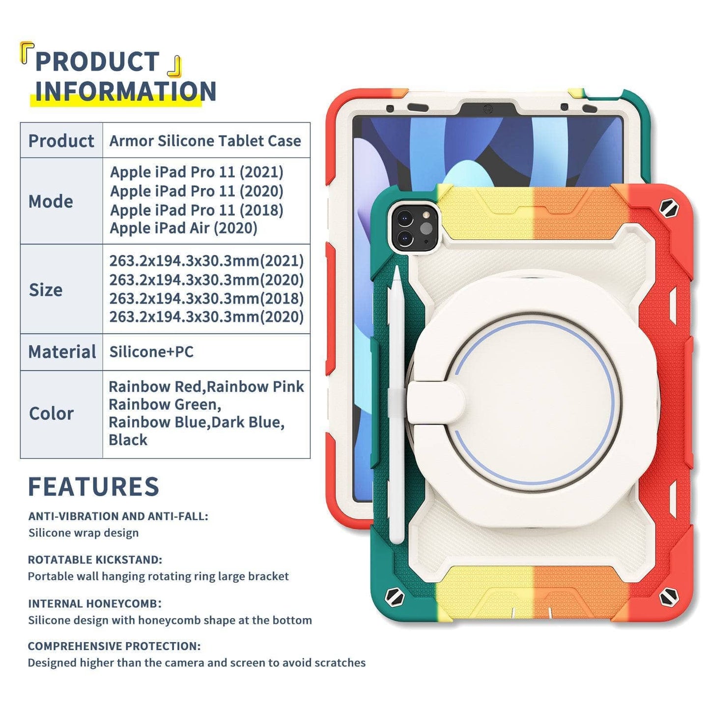 For iPad Pro 11 2021 Air 4 10.9 inch Case For iPad Air 5 2022 Heavy Duty Cover 360°Rotation Shockproof Kids Silicon Tablet Cover-iPad Case-iPadXERO-www.PhoneGuy.com.au