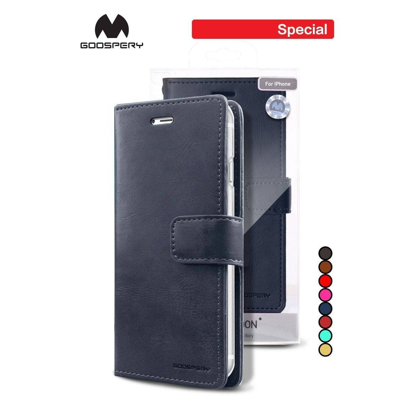 Goospery Bluemoon Diary for iPhone SE2/8/7/6S/SE3 Black Wallet Flip Folio Cards Pockets-Phone Case-Goospery-www.PhoneGuy.com.au