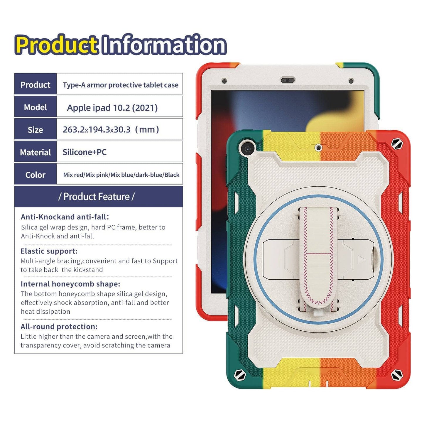 Heavy Duty Case For iPad 10.2 7th 8th 9th 2019 2020 2021 10.2 inch Cover Hand-held Shock Proof Cover Full Body Handle Kids Case-iPad Case-MASCOTS-www.PhoneGuy.com.au