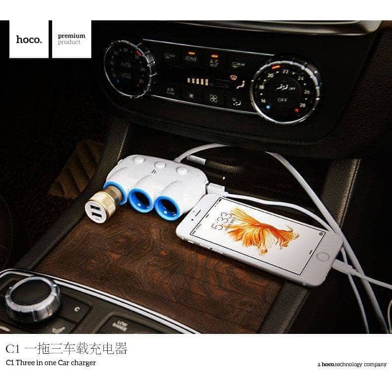 Hoco C1 Car Charger Splitter - White-Car Charger-Hoco-www.PhoneGuy.com.au