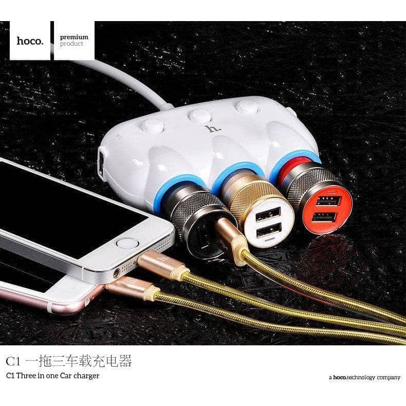 Hoco C1 Car Charger Splitter - White-Car Charger-Hoco-www.PhoneGuy.com.au
