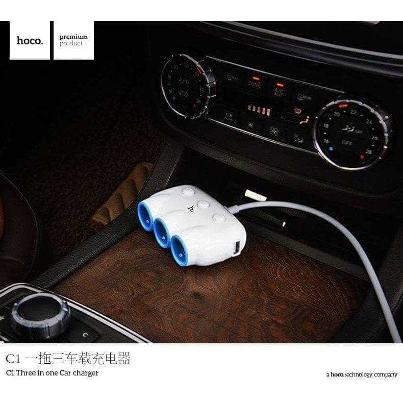 Hoco C1 Car Charger Splitter - White-Car Charger-Hoco-www.PhoneGuy.com.au