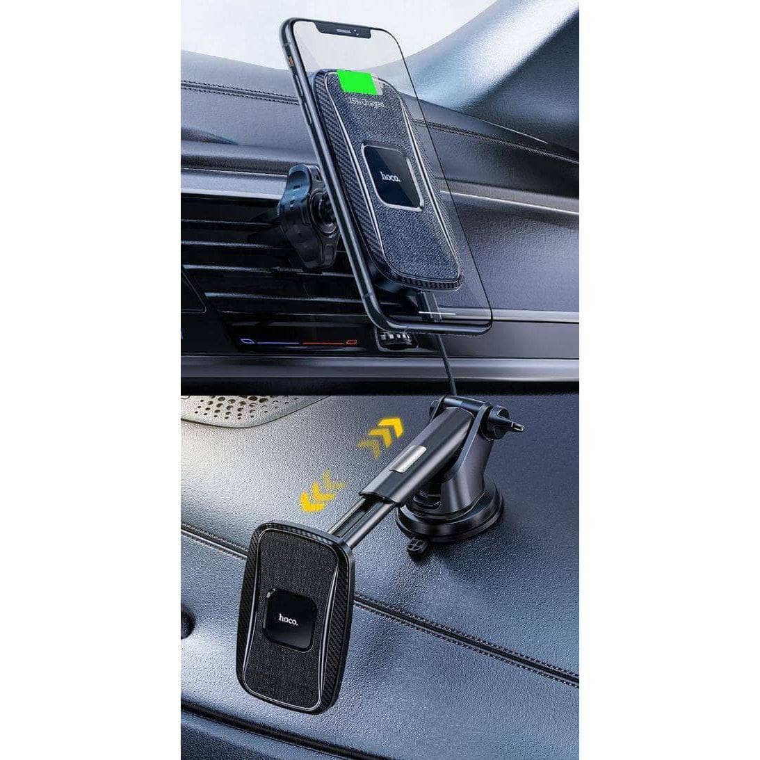 Hoco CA75 15W 2in1 Magnetic Car Wireless Charger - Black-Case & Gear - phoneguy.com.au-www.PhoneGuy.com.au