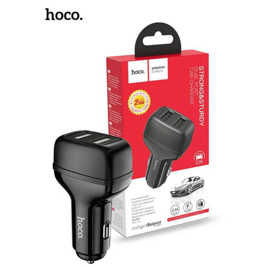 Hoco Dual USB-A Car Charger With Lightning Cable-Car Charger-Hoco-www.PhoneGuy.com.au