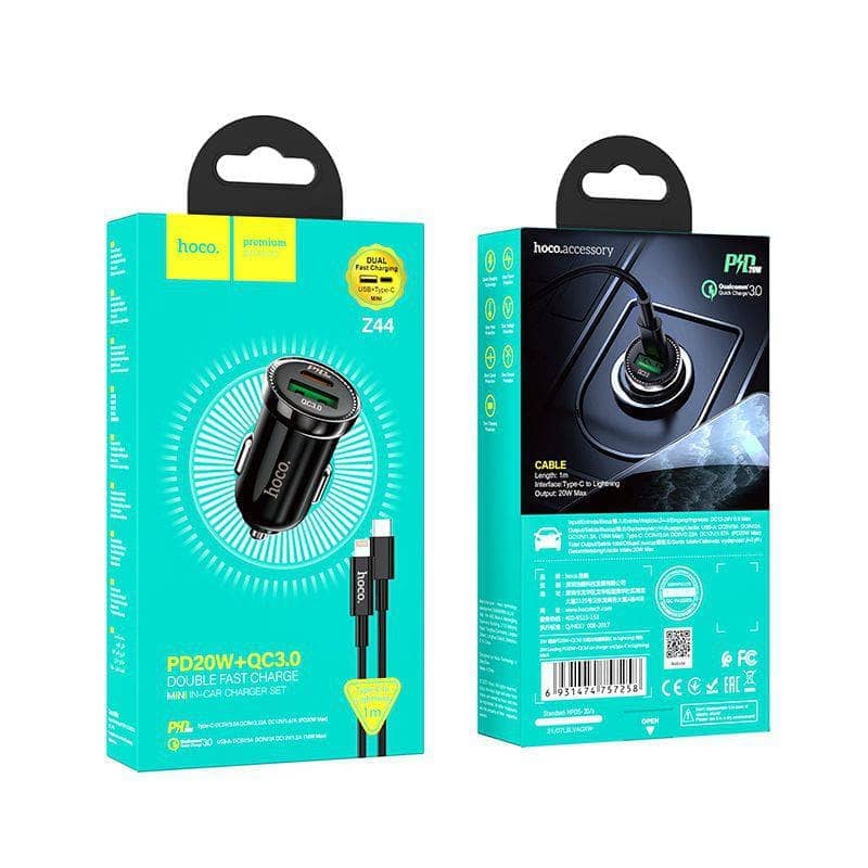 Hoco USB-C QC3.0 PD20W Car Charger with LIghtning cable-Car Charger-Hoco-www.PhoneGuy.com.au