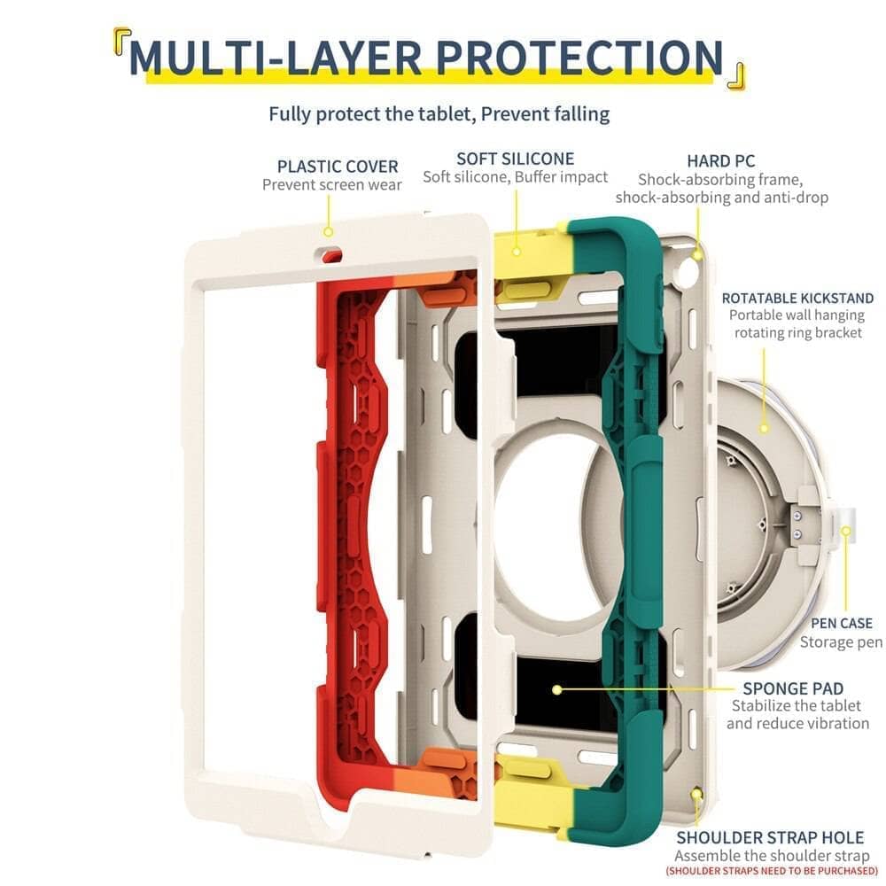 Kids Safe PC Silicon Shockproof Pull Ring Stand Cover For IPAD 7/8/9 gen 10.2 inch-Tablet Case-Generic-www.PhoneGuy.com.au