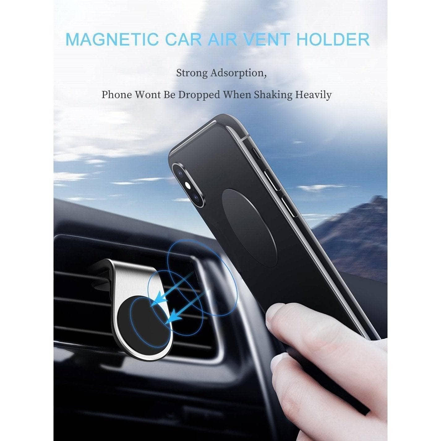 Magnetic Air Vent Car Holder - Black Slim L Shap-Holders-Generic-www.PhoneGuy.com.au